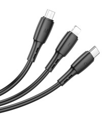 Кабель BOROFONE BX71 USB to iP+Type-C+Micro 2A, 1m, PVC, PVC connectors, Black (6974443384543)