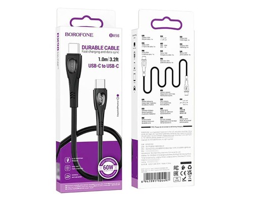 Дата кабель USB-C to USB-C 1.0m 60W Superior BX98 black BOROFONE (6941991104497)