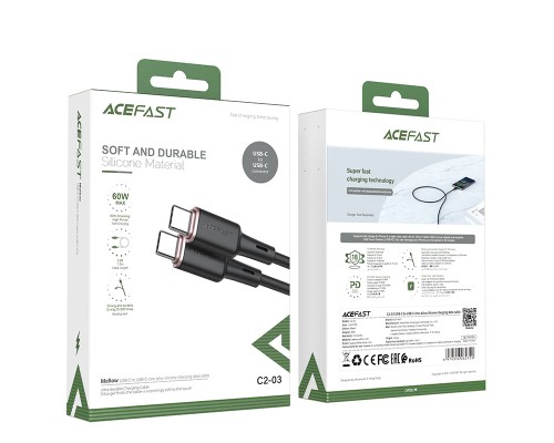 Дата кабель USB-C to USB-C 1.2m 3A 60W silicone C2-03 black Acefast (6974316280729)