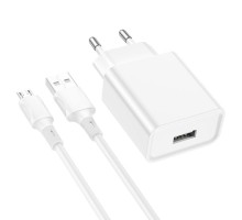 Мережевий зарядний пристрій з кабелем BOROFONE BA74A Aspirer single port charger set(Micro) White (6974443388664)