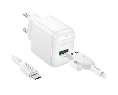 Зарядний пристрій BOROFONE BAS42A Potential USB QC3.0 + cable USB to Micro 5P White (6941991113796)