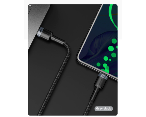 Дата кабель USB-C to USB-C 2.0m USB 3.1 3A grey-black Baseus (CATKLF-HG1)