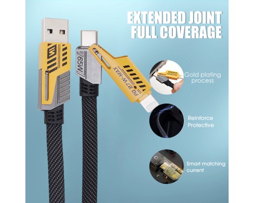 Дата кабель USB-C + USB-A to Lightning+USB-C 1.0m 65W X207 black WUW (6972573336524)