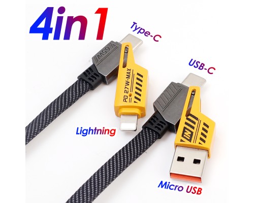 Дата кабель USB-C + USB-A to Lightning+USB-C 1.0m 65W X207 black WUW (6972573336524)