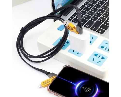 Дата кабель USB-C + USB-A to Lightning+USB-C 1.0m 65W X207 black WUW (6972573336524)