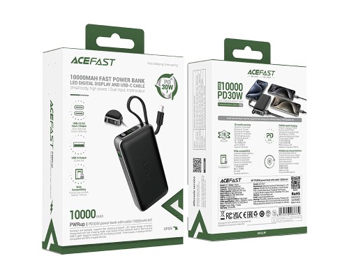 Батарея універсальна Acefast 10000mAh 30W PD, USB-C witch cable, USB-A, Li-Pol, M7 Black (6974316283379)
