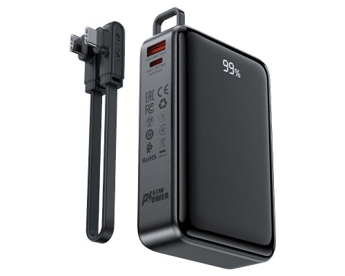 Батарея універсальна Acefast 20000mAh 67W PD/3.0, 20В/3.35A Type-C, USB-A, with cable, Li-ion M4 Black (6974316282723)