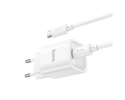 Мережевий зарядний пристрій з кабелем HOCO C148A Charm single port PD30W charger set (C to C) (EU) White (6942007630320) Мережевий зарядний пристрій з кабелем HOCO C148A Charm single port PD30W charger set (C to C) (EU) White (6942007630320)