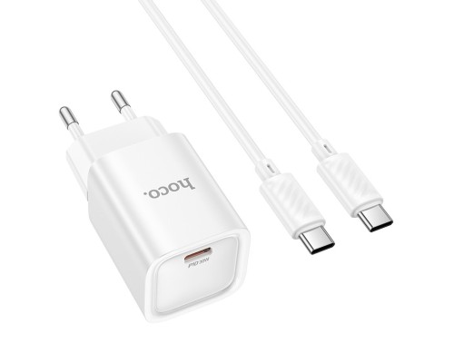 Мережевий зарядний пристрій з кабелем HOCO C148A Charm single port PD30W charger set (C to C) (EU) White (6942007630320) Мережевий зарядний пристрій з кабелем HOCO C148A Charm single port PD30W charger set (C to C) (EU) White (6942007630320)