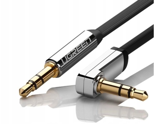 Аудіокабель UGREEN AV119 3.5mm Male to 3.5mm Male Straight to angle flat Cable 1m (Black)(UGR-10597) (UGR-10597)