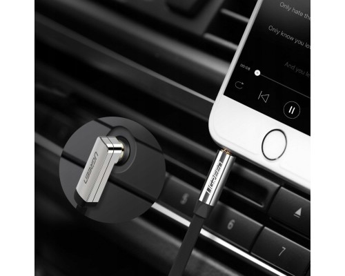 Аудіокабель UGREEN AV119 3.5mm Male to 3.5mm Male Straight to angle flat Cable 1m (Black)(UGR-10597) (UGR-10597)