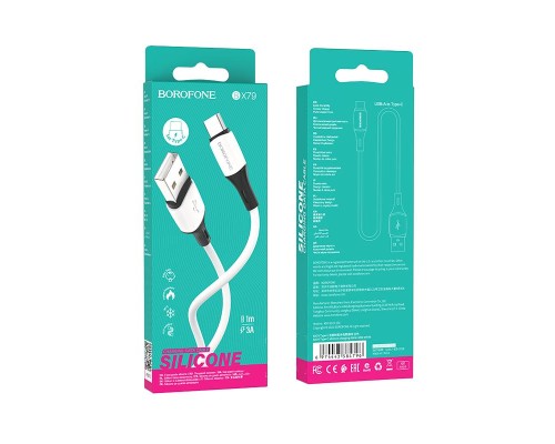 Дата кабель USB 2.0 AM to USB-C 1.0m 3A silicone white BOROFONE (6974443384796)