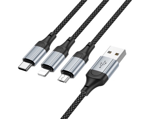 Дата кабель USB 2.0 AM to Lightning + Micro 5P + USB-C black HOCO (6942007608794)