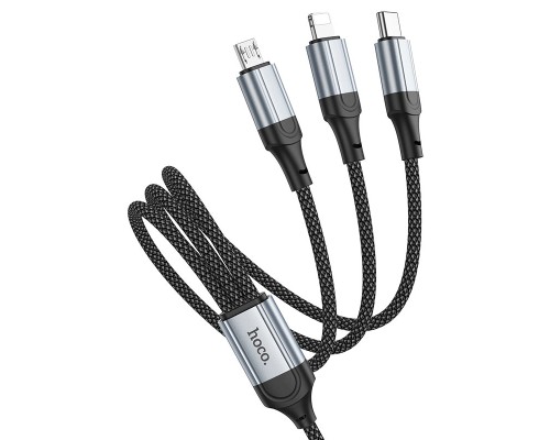 Дата кабель USB 2.0 AM to Lightning + Micro 5P + USB-C black HOCO (6942007608794)