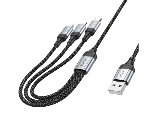 Дата кабель USB 2.0 AM to Lightning + Micro 5P + USB-C black HOCO (6942007608794)