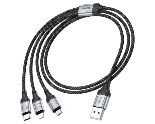 Дата кабель USB 2.0 AM to Lightning + Micro 5P + USB-C black HOCO (6942007608794)