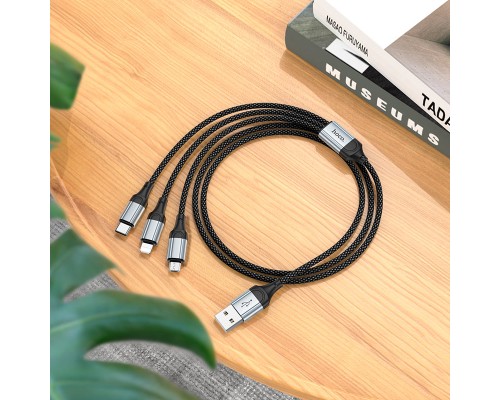 Дата кабель USB 2.0 AM to Lightning + Micro 5P + USB-C black HOCO (6942007608794)