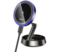 Автотримач для телефона HOCO HW33 Metal ring magnetic wireless fast charging car holder (center console) Metal Grey (6942007647946)