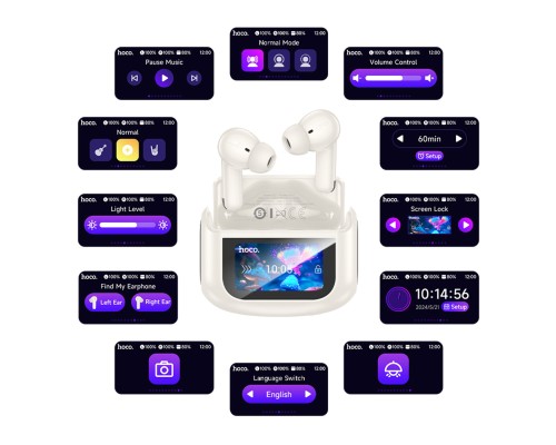 Бездротові навушники HOCO EQ21 Sandy true wireless ANC+ENC noise reduction touch screen BT headset Cloudy White (6942007647427)