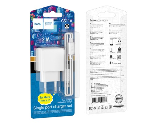 Мережевий зарядний пристрій HOCO CS11A Ocean single port charger set(Micro) White (6942007603591)