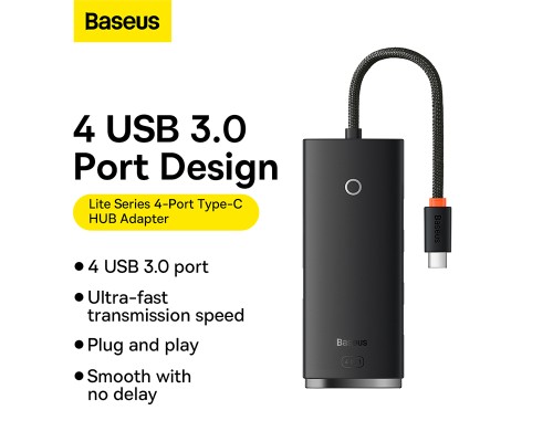 Концентратор Baseus USB-C to 4xUSB 3.0 0.25m black (WKQX030301)