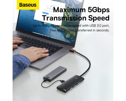 Концентратор Baseus USB-C to 4xUSB 3.0 0.25m black (WKQX030301)