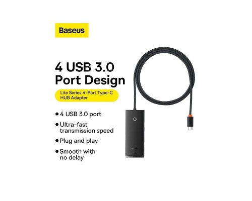 Концентратор Baseus USB-C to 4xUSB 3.0 1.0m black (WKQX030401)