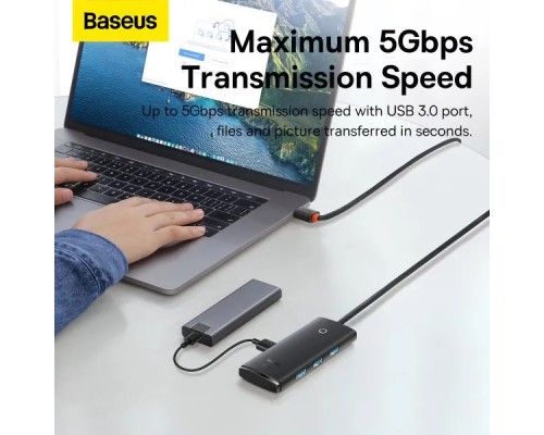 Концентратор Baseus USB-C to 4xUSB 3.0 1.0m black (WKQX030401)