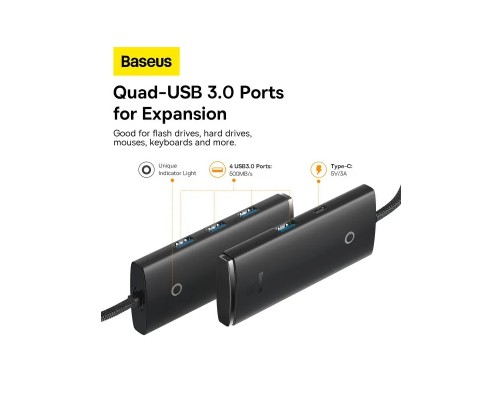 Концентратор Baseus USB-C to 4xUSB 3.0 1.0m black (WKQX030401)