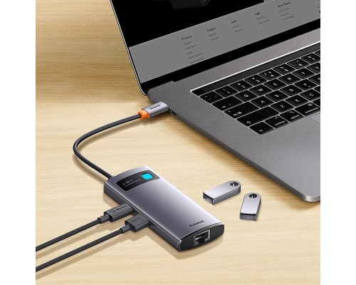 USB-хаб Baseus Metal Gleam Series 4-in-1 Multifunctional Type-C HUB Docking Station Gray （Type-C to USB3.0*3+RJ45*1） (WKWG070113) 