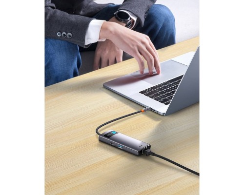 USB-хаб Baseus Metal Gleam Series 4-in-1 Multifunctional Type-C HUB Docking Station Gray （Type-C to USB3.0*3+RJ45*1） (WKWG070113) 