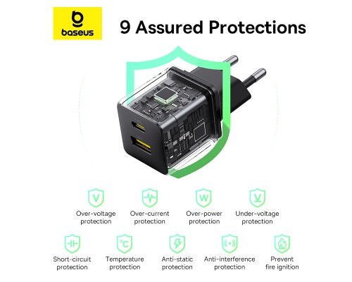 Зарядний пристрій Baseus 1xUSB-C 30W + 1xUSB + cable USB-C to USB-C 60W 1.0m (P1011160A113-01)