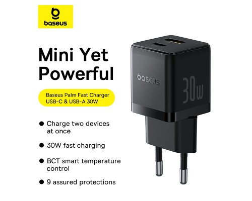 Зарядний пристрій Baseus 1xUSB-C 30W + 1xUSB + cable USB-C to USB-C 60W 1.0m (P1011160A113-01)