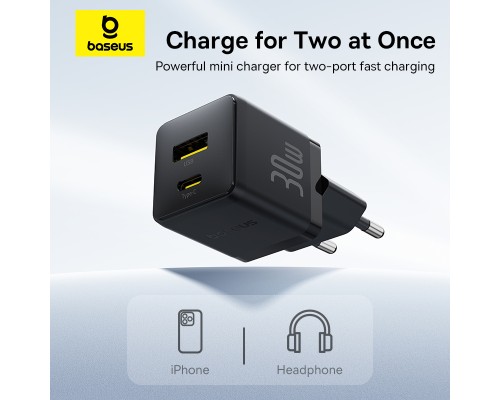 Зарядний пристрій Baseus 1xUSB-C 30W + 1xUSB + cable USB-C to USB-C 60W 1.0m (P1011160A113-01)