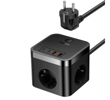 Мережевий зарядний пристрій Baseus PowerCombo Cube Power Strip 3AC+2U+2C 30W 1.5m EU Cluster Black (E00066400117-00)