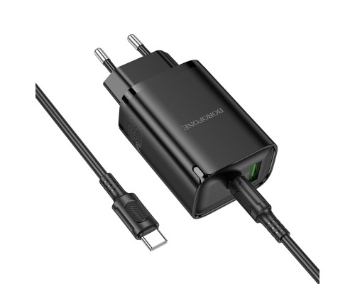 Мережевий зарядний пристрій з кабелем BOROFONE BA87A Flare star PD65W+QC3.0 charger set(C to C) Black (6941991117572)