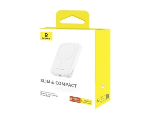Зовнішній акумулятор Baseus Magnetic Mini Air Wireless Fast Charge Power Bank 6000mAh 20W Stellar White（With Simple Series Charging Cable Type-C to (P10059002223-00)