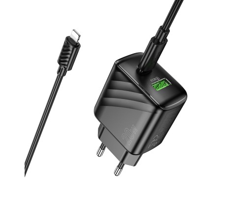 Мережевий зарядний пристрій HOCO CS25A Rico PD20W+QC3.0 charger set(C to iP) Black (6942007639798)