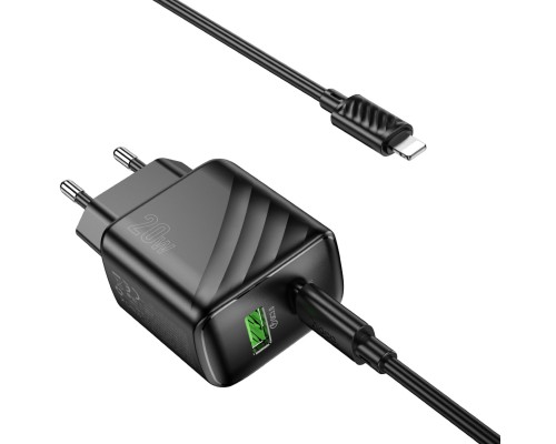 Мережевий зарядний пристрій HOCO CS25A Rico PD20W+QC3.0 charger set(C to iP) Black (6942007639798)