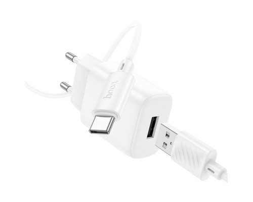 Мережевий зарядний пристрій з кабелем HOCO C134A Solid single-port charger set(Type-C) White (6942007621366)