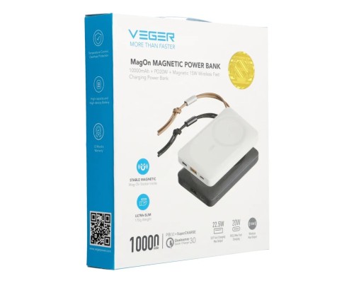Зовнішній акумулятор VEGER Wireless 10000mAh 38.5Wh 3.85V Black (VG-W1151-B)