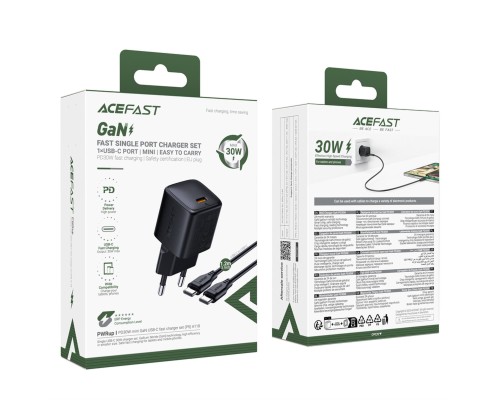Мережевий зарядний пристрій ACEFAST A118 PD30W mini GaN USB-C fast charger Black (6974316285175)