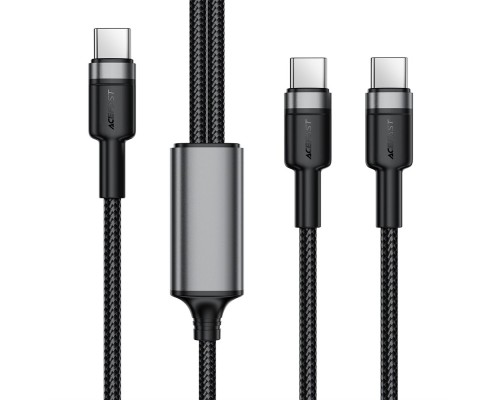 Кабель ACEFAST C22-02 USB-C to 2*USB-C 100W aluminum alloy charging data cable Black (6974316285120)