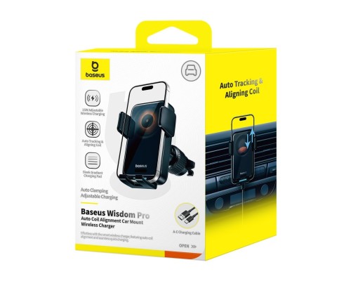 Автотримач для телефона з БЗП Baseus Wisdom Pro Auto Coil Alignment Car Mount Wireless Charger Air Outlet Version Cosmic Black (C40381501123-00)