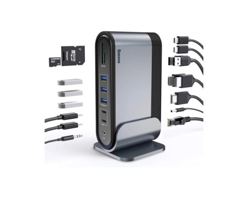 USB-хаб Baseus UnionJoy 17-Port Triple-Display  Docking Station Space Grey（USB-C to HDMI4K@60Hz*2+DP4K@60Hz*1+USB3.0*3+USB-C3.0*2+USB2.0*2+PD*1+PC*1+ (B00532304811-00)
