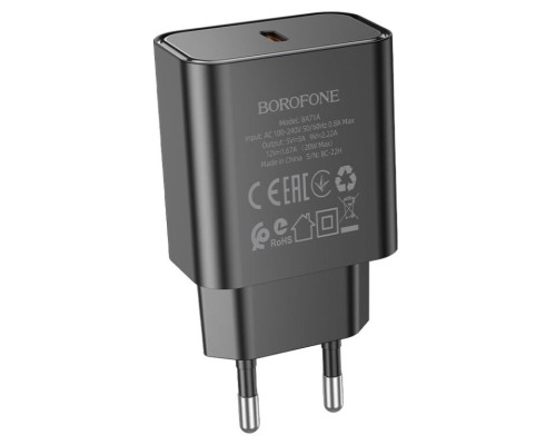 Мережевий зарядний пристрій BOROFONE BA71A Power single Port PD20W charger Black (6974443387957)