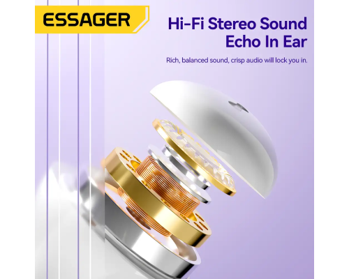 Бездротові навушники ESSAGER (color box) Shining TWS Bluetooth earphones White (EEJTW-SL02)