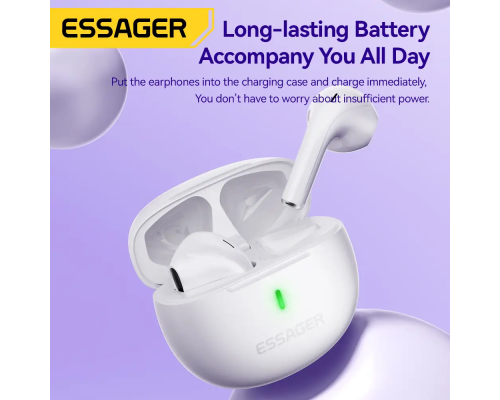 Бездротові навушники ESSAGER (color box) Shining TWS Bluetooth earphones White (EEJTW-SL02)
