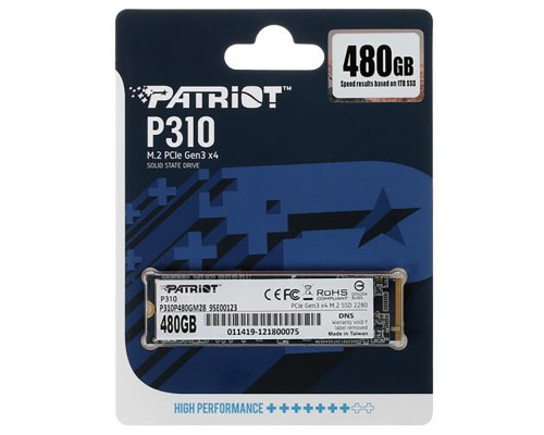 Накопичувач SSD M.2 Patriot P310 480GB NVMe 2280 PCIe 3.0x4 3D NAND TLC (P310P480GM28)