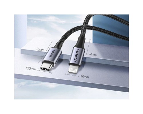 Кабель UGREEN US304 USB-C to Lightning M/M Cable Aluminum Shell Braided 1m (Black) (UGR-60759) (UGR-60759)